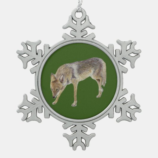 Coyote Schneeflocken Zinn-Ornament (Vorderseite)