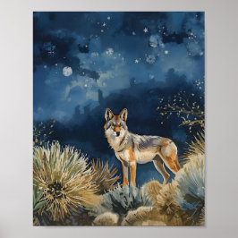 Coyote Under the Stars Desert Night Poster