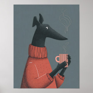 Cozier Hundeposter – Stilisierter Windhund mit Tas Poster
