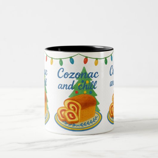 Cozonac and Chill Romanian Holiday Zweifarbige Tasse (Mittel)