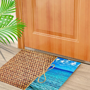 Cozumel Blau Türkisblau mit Wicker Fußmatte