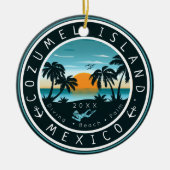Cozumel Mexico Diving Retro Sunset Souvenir 80er Keramik Ornament (Vorne)