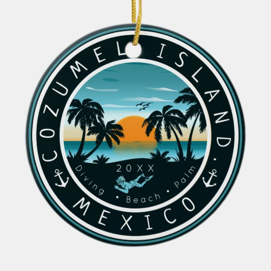Cozumel Mexico Diving Retro Sunset Souvenir 80er Keramik Ornament (Vorne)