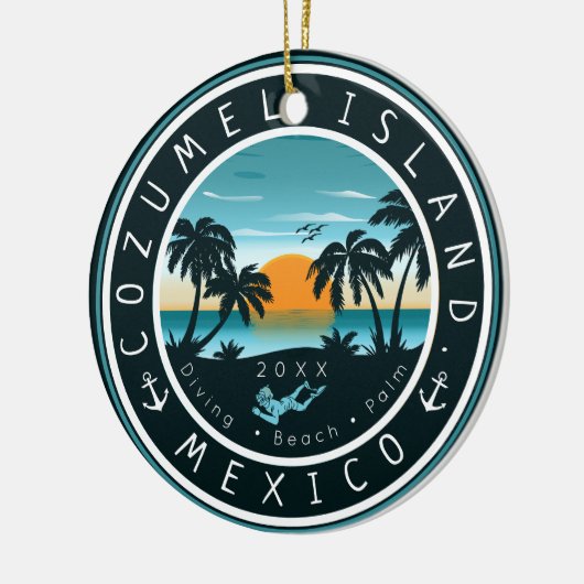 Cozumel Mexico Diving Retro Sunset Souvenir 80er Keramik Ornament (Links)