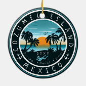 Cozumel Mexico Diving Retro Sunset Souvenir 80er Keramik Ornament (Hinten)