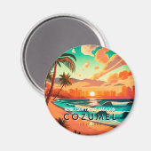 Cozumel Mexico Palm Tree Vintage Travel Souvenir Magnet (Vorderseite/Rückseite)