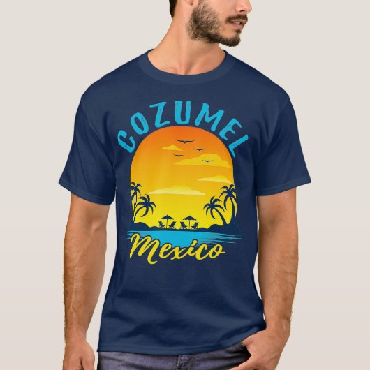 Cozumel Mexico Palm Trees Orange Sunset T-Shirt (Vorderseite)