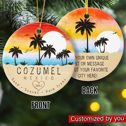 Cozumel Mexico Retro Sunset Palm Tree Souvenir 60e Keramik Ornament