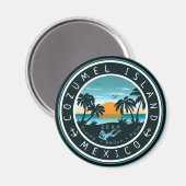Cozumel Mexico Scuba Diving Sunset Souvenir 80er Magnet (Vorderseite/Rückseite)