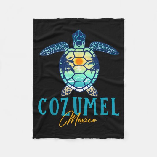 Cozumel Mexico Sea Turtle Palm Tree Sunset Beach V Fleecedecke (Vorderseite)