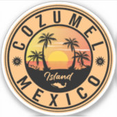 Cozumel Mexiko Insel Retro Sunset Souvenirs Aufkleber (Vorderseite)