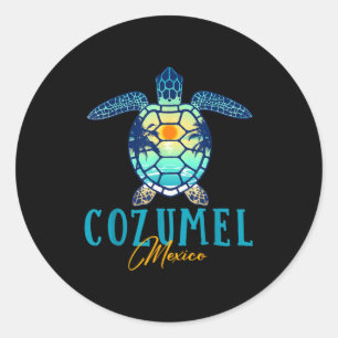 Cozumel Mexiko Meeresschildkröte Palme Sonnenunter Runder Aufkleber