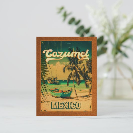 Cozumel Palm Tree Retro 80er Mexican Playa Postkarte (Stehend Vorderseite)