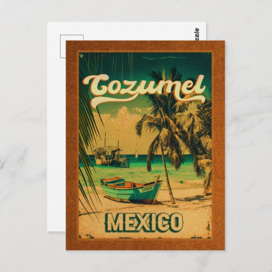 Cozumel Palm Tree Retro 80er Mexican Playa Postkarte (Vorne/Hinten)