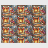 Cozy Abyssinian Cat by Fireplace Christmas Lights Geschenkpapier (Flach)
