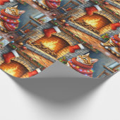 Cozy Abyssinian Cat by Fireplace Christmas Lights Geschenkpapier (Ecke)