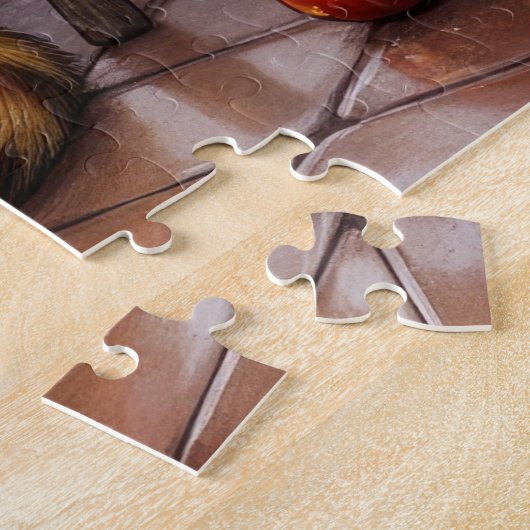 Cozy Abyssinian Cat by Fireplace Christmas Lights Puzzle (Seite)