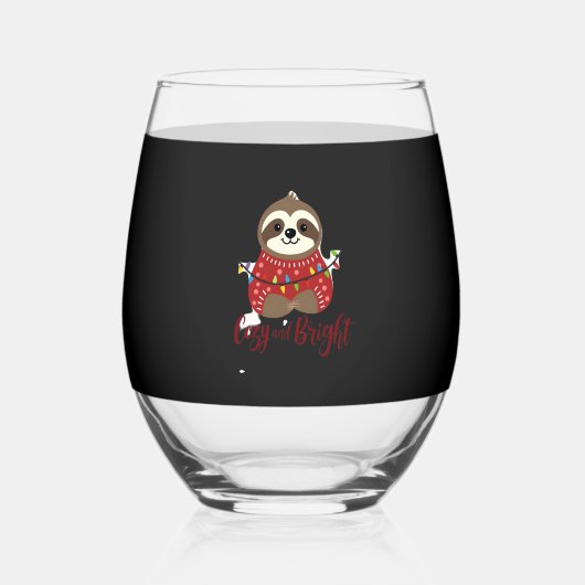 Cozy And Bright Sloth Christmas Lights (1) Weinglas Ohne Stiel (Vorderseite)