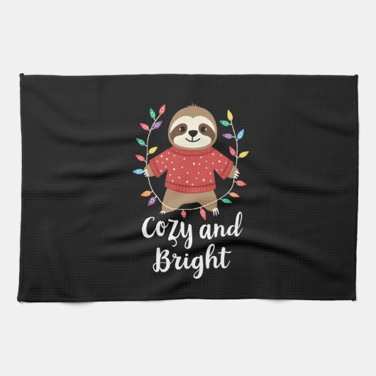 Cozy And Bright Sloth Christmas Lights (3) Geschirrtuch (Horizontal)