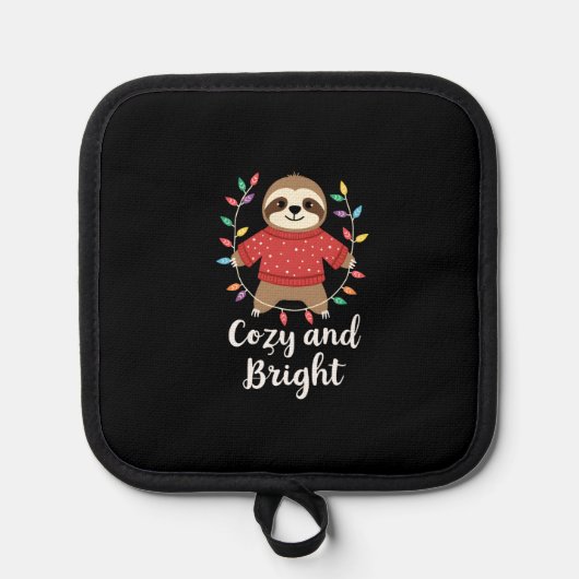 Cozy And Bright Sloth Christmas Lights (3) Topflappen (Vorderseite)