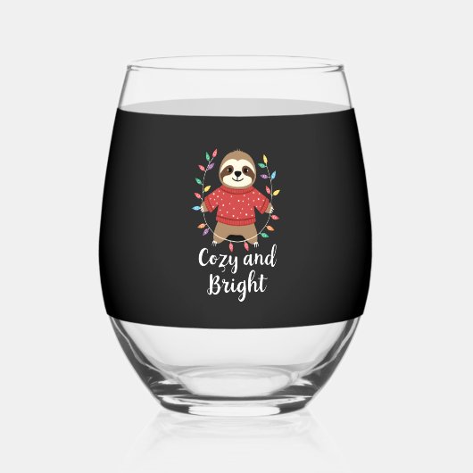 Cozy And Bright Sloth Christmas Lights (3) Weinglas Ohne Stiel (Vorderseite)