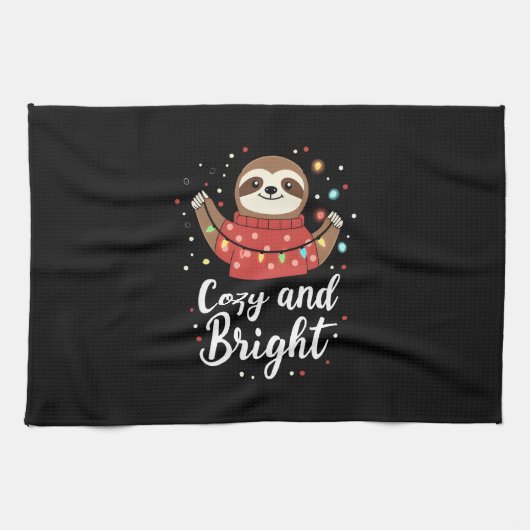 Cozy And Bright Sloth Christmas Lights (4) Geschirrtuch (Horizontal)
