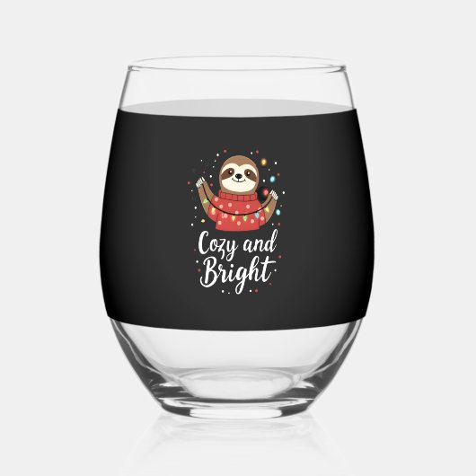 Cozy And Bright Sloth Christmas Lights (4) Weinglas Ohne Stiel (Vorderseite)