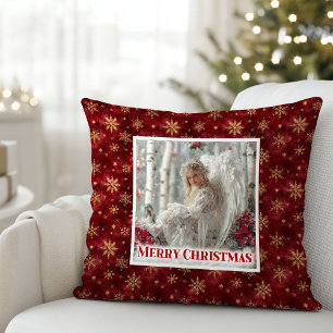 Cozy Angel Poinsettia Rot Gold Festive Weihnachten Kissen