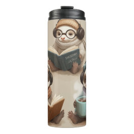 Cozy Animal Friends Reading and Relaxing Thermosbecher