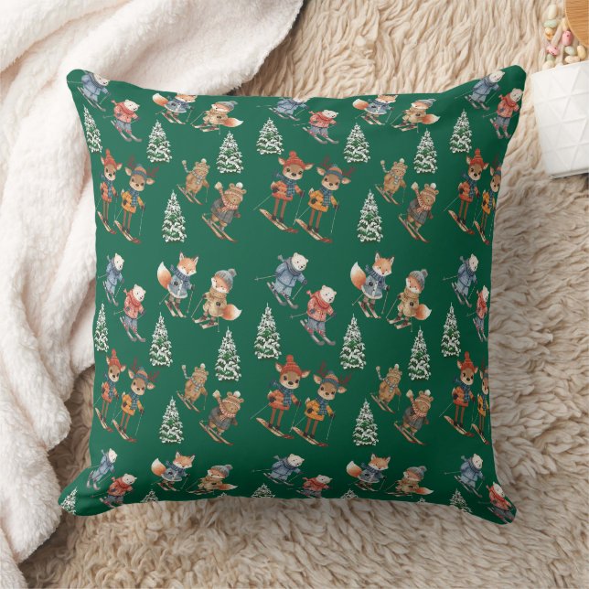 Cozy Animals Skiing Throw Pillow Kissen (Decke)