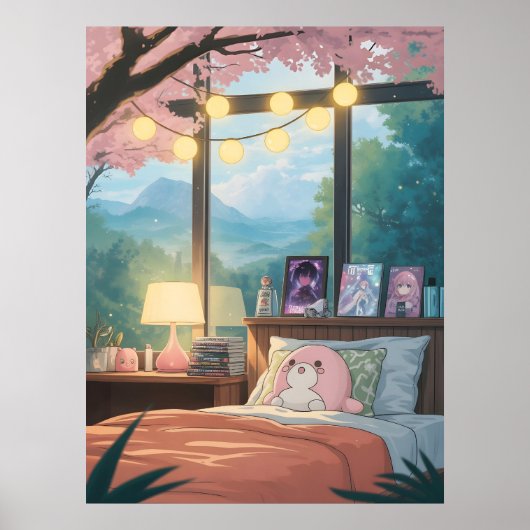 Cozy Anime Bedroom Kawaii Cherry Blossom Anime Poster (Vorne)
