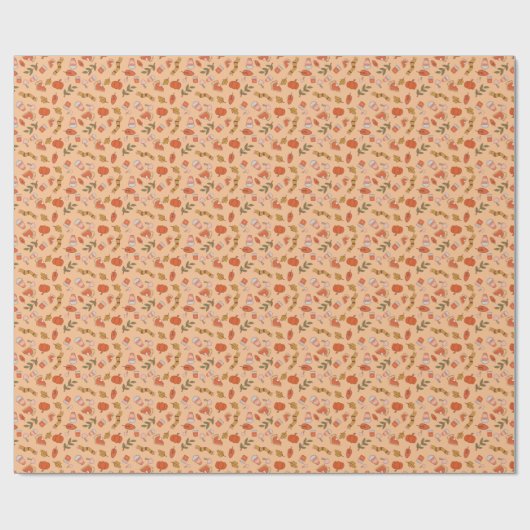 Cozy Autumn Fall Halloween Drinks Pattern Geschenkpapier (Flach)