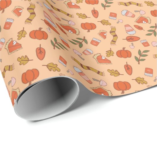 Cozy Autumn Fall Halloween Drinks Pattern Geschenkpapier (Rolleneckpunkt)