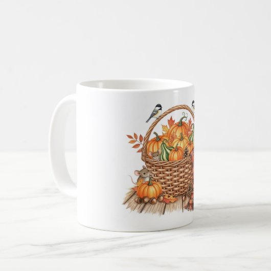 Cozy Autumn Harvest Basket with Mice and Birds Kaffeetasse (Vorderseite Links)