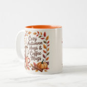 Cozy Autumn Hugs and Coffee mugs leaves Zweifarbige Tasse (Vorderseite Links)