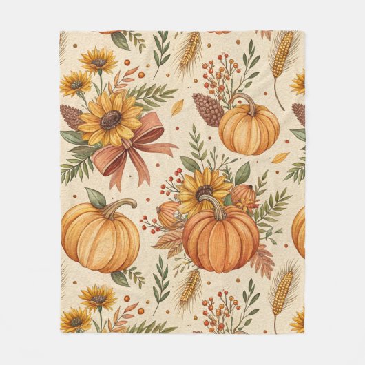 Cozy Autumn Pumpkin and Sunflower Pattern Fleecedecke (Vorderseite)