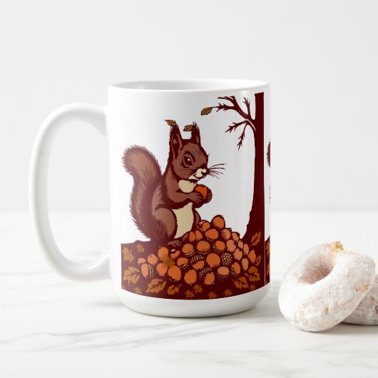 Cozy Autumn Squirrel Mug - Fall Harvest Coffee Cup Kaffeetasse (Mit Donut)