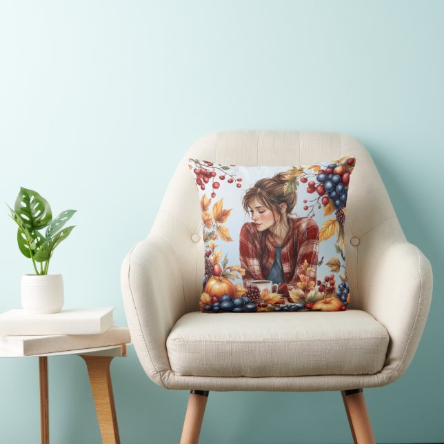 Cozy Autumn-Themed Throw Pillow Kissen (Stuhl )
