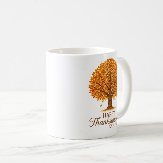 Cozy Autumn Tree Happy Thanksgiving Mug Kaffeetasse (VorderseiteRechts)