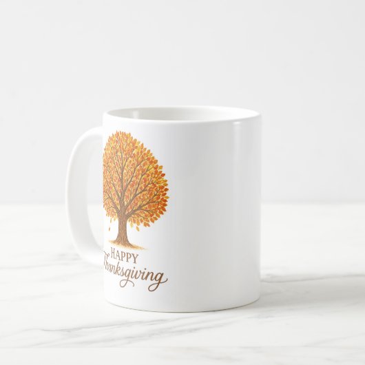 Cozy Autumn Tree Happy Thanksgiving Mug Kaffeetasse (Vorderseite Links)