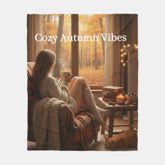 Cozy Autumn Vibes | Personalized Fall Cabin Window Fleecedecke (Vorderseite)