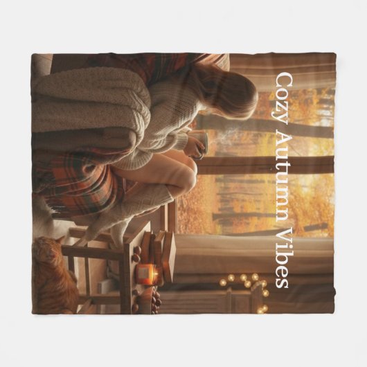 Cozy Autumn Vibes | Personalized Fall Cabin Window Fleecedecke (Vorderseite (Horizontal))