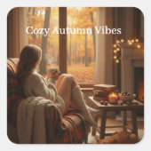 Cozy Autumn Vibes | Personalized Fall Cabin Window Quadratischer Aufkleber (Vorderseite)