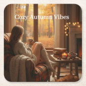 Cozy Autumn Vibes | Personalized Fall Cabin Window Rechteckiger Pappuntersetzer (Vorderseite)