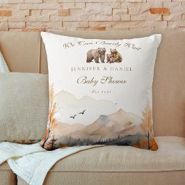 Cozy Autumn Woodland Bear Family We Can Bearly Kissen