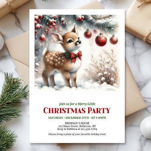 Cozy baby deer winter scene Christmas party invite Einladung
