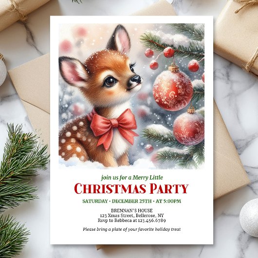 Cozy baby fawn wintery scene watercolor editable einladung