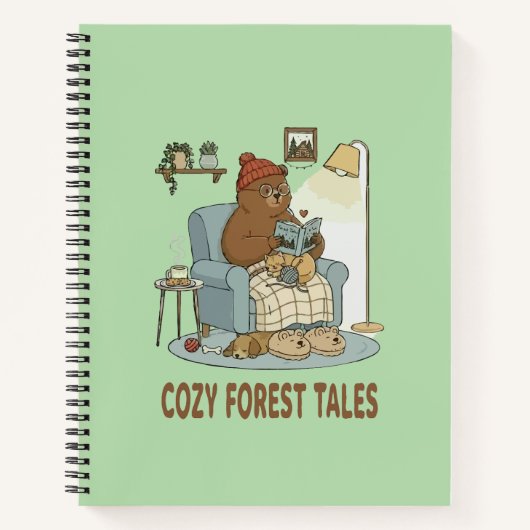 Cozy Bear liest 'Waldgeschichten' mit süßem Schläf Notizblock (Vorderseite)