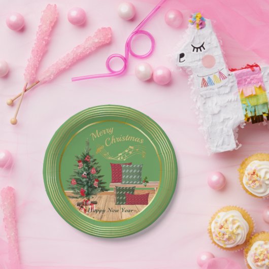 Cozy Bench Merry Christmas Paper Plate Pappteller (Party)