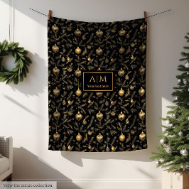 Cozy black and gold watercolor custom Christmas Fleecedecke